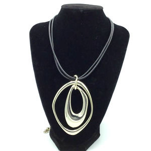 Susan Graver Leather Silver‎ Abstract Necklace
